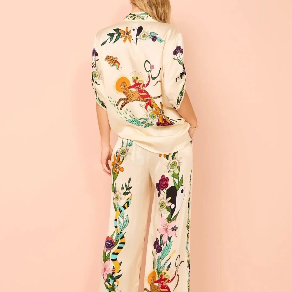 Zimmermann Floral & Animal Print Cream Wide-Leg Two-piece set - Picture 2 of 4
